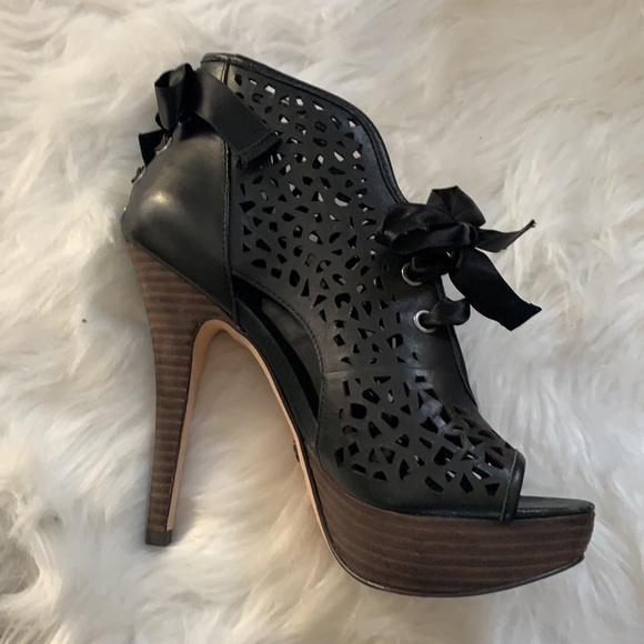 Leather Platform peep toe heels - Picture 4 of 5